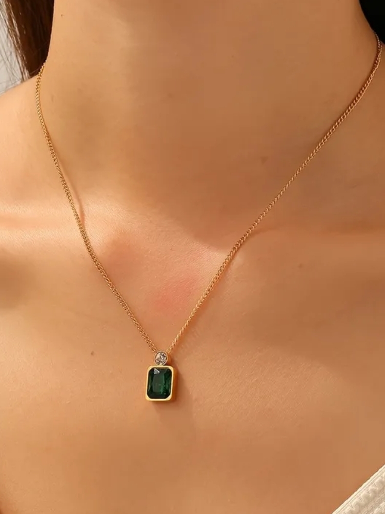 18 Kt Gold Over Titanium Emerald Necklace